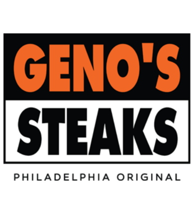 Geno's Steaks Philadelphia Original orange, black, and white stacked text logo